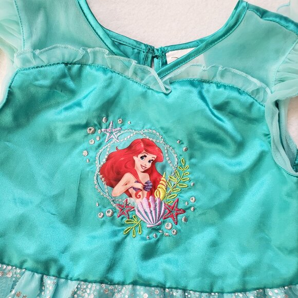 Disney Ariel Little Mermaid Party Dress Girls 4 Tiered Glittery Teal Costume - Picture 3 of 10